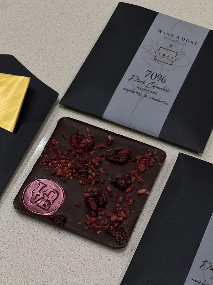 Premium Dark Chocolate Bar - Raspberries & Cranberries - 50 gr